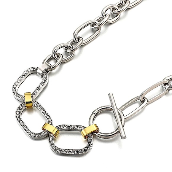 Silver Crystal Chain Link Punk Statement Necklace - Picture 7 of 12